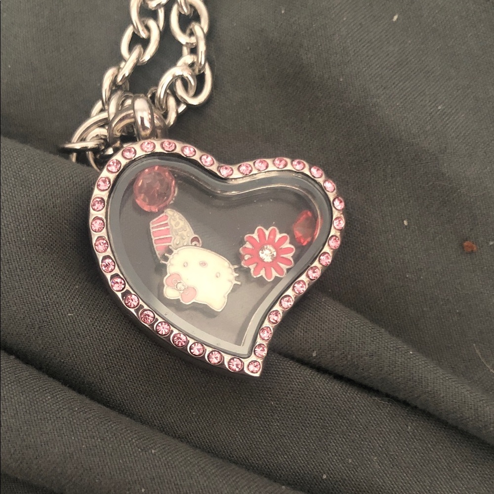 Pink Heart Locket Charm Necklace with Cute Enamel Charms
